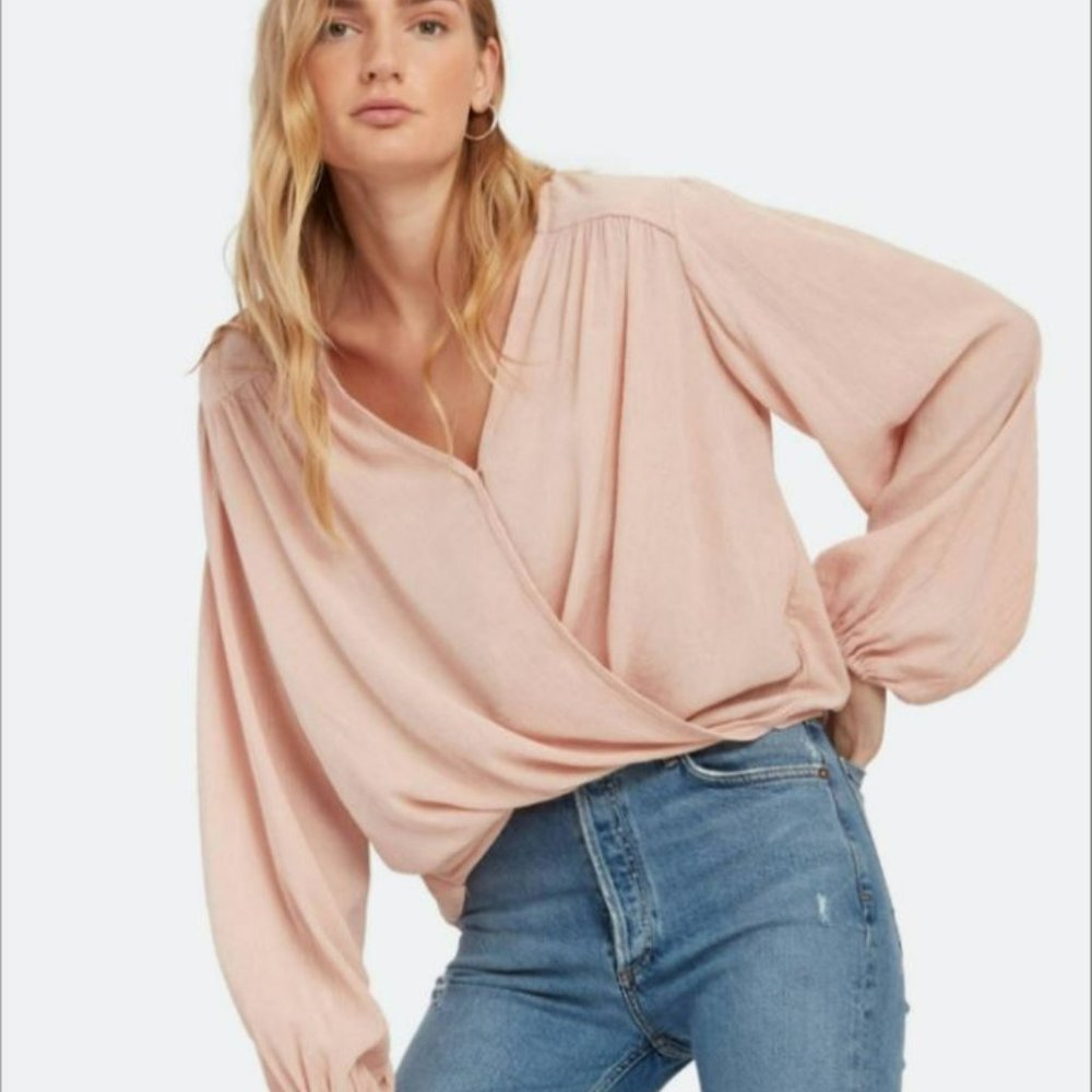 Free People blush faux wrap blouse L